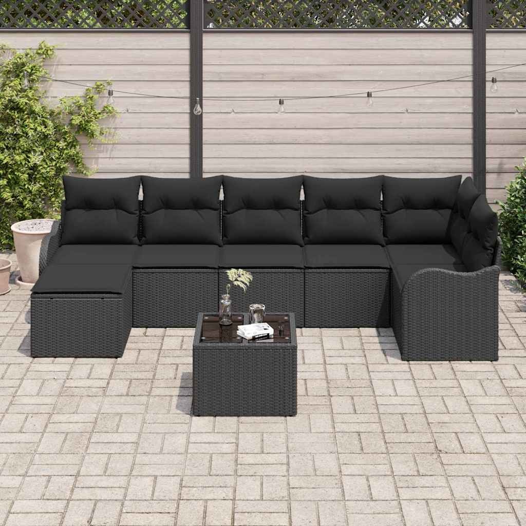 Garden Sofa Set Black Poly Rattan