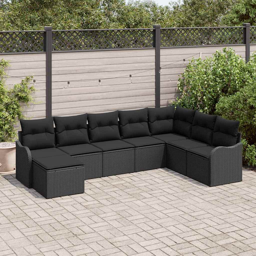 Garden Sofa Set with Cushion 8 pcs Black Poly rattan