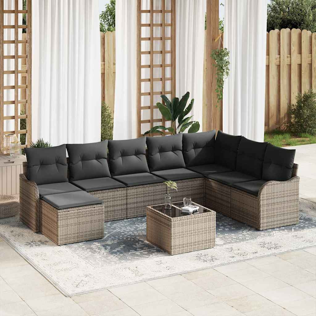 Garden Sofa Set with Cushion 9 pcs Grey Poly rattan