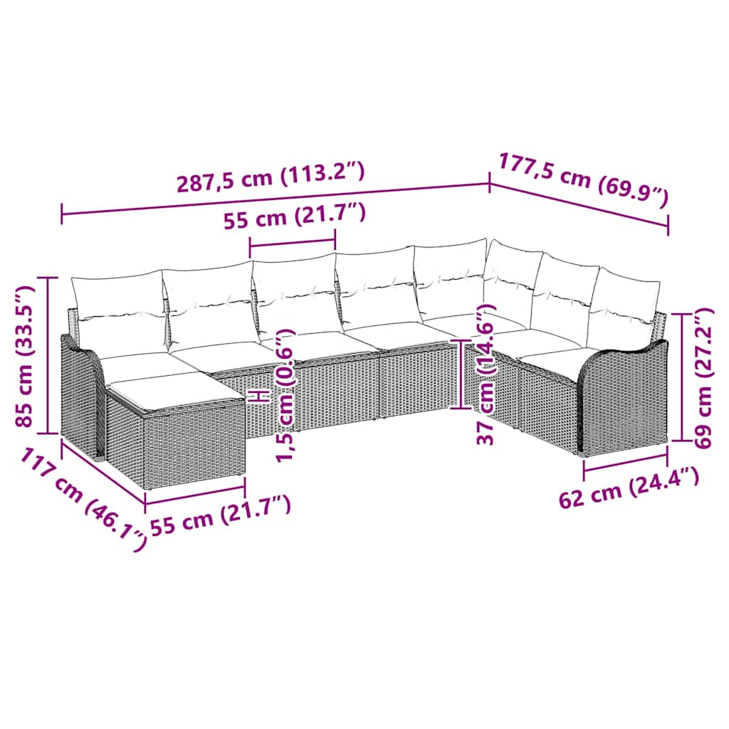 Garden Sofa Set with Cushion 9 pcs Black Poly rattan