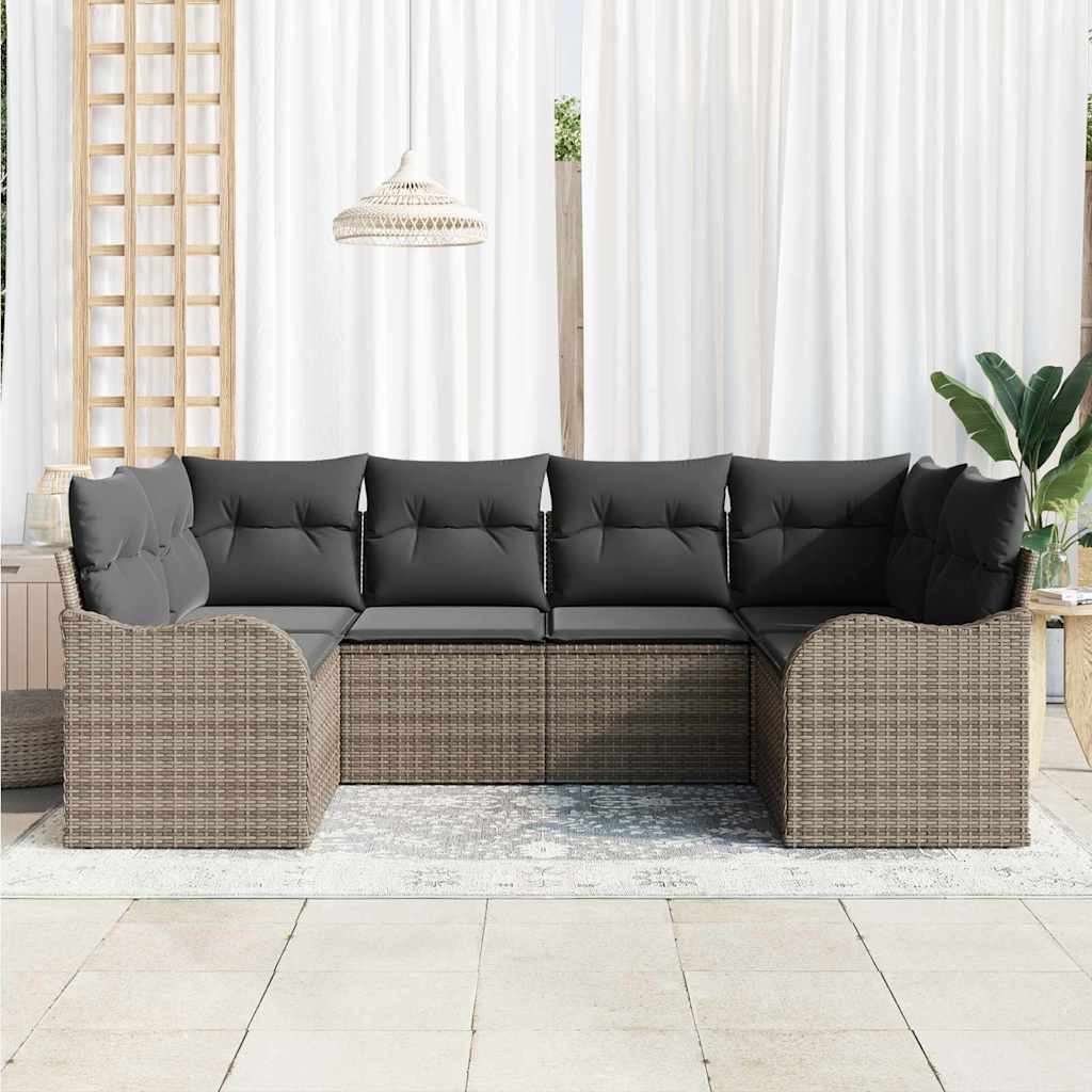 Garden Sofa Set with Cushion 6 pcs Grey Poly rattan