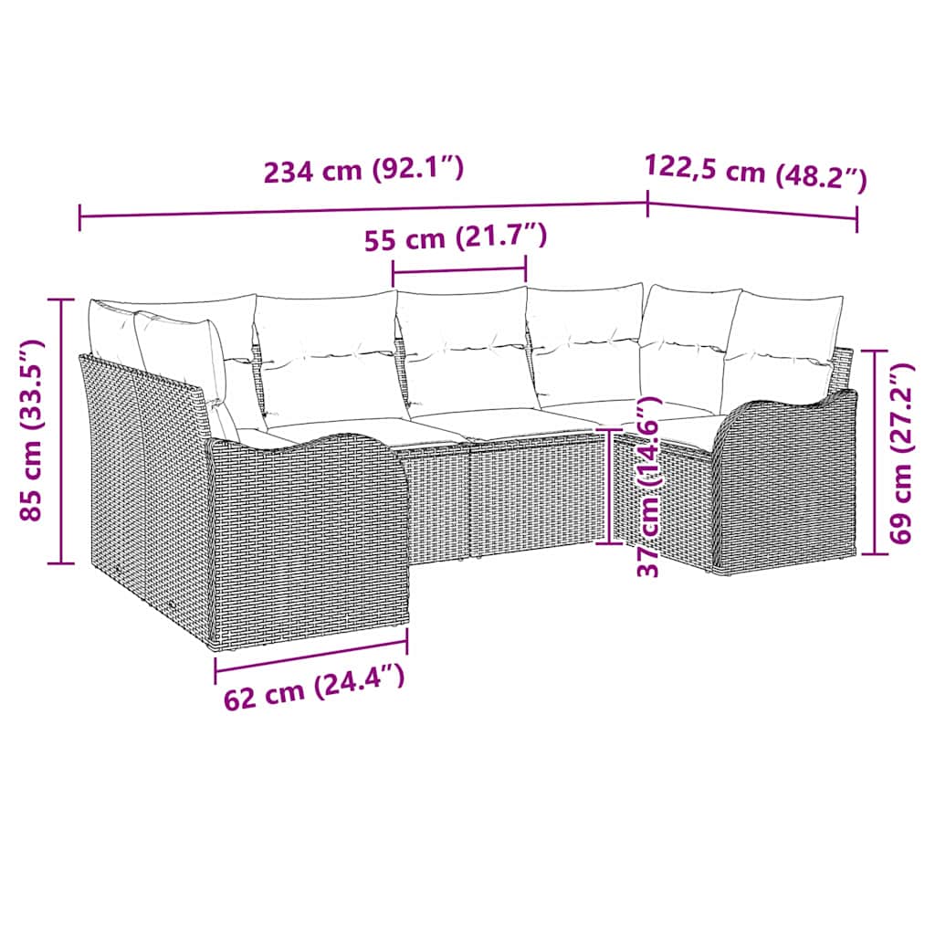 Garden Sofa Set with Cushion 6 pcs Grey Poly rattan