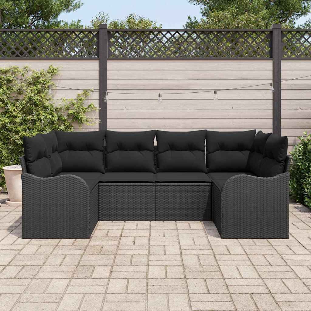 Garden Sofa Set with Cushion 6 pcs Black Poly rattan