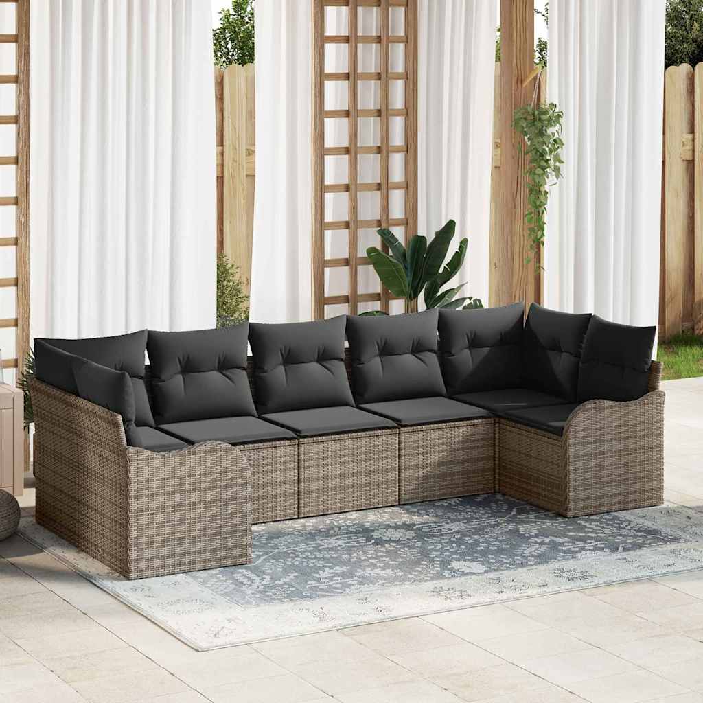 Garden Sofa Set with Cushion 7 pcs Grey Poly rattan