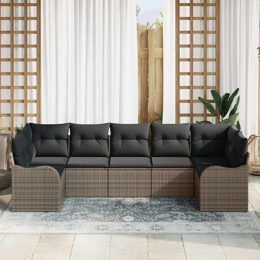 Garden Sofa Set with Cushion 7 pcs Grey Poly rattan