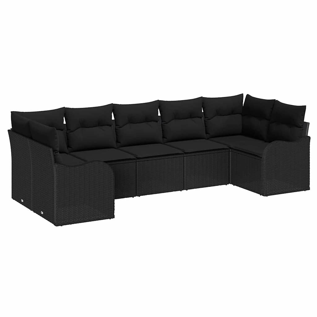 Garden Sofa Set with Cushion 7 pcs Black Poly rattan