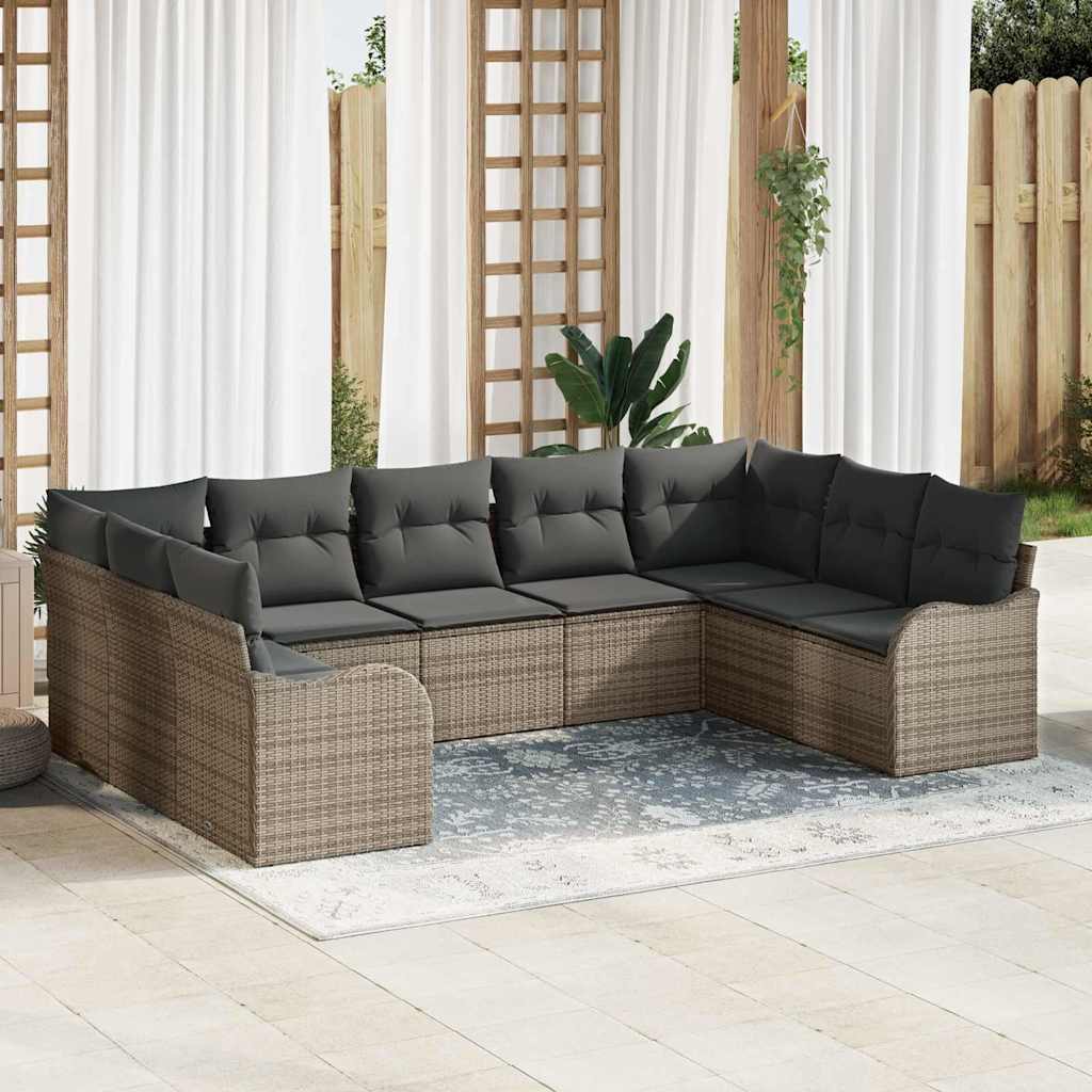 Garden Sofa Set with Cushion 9 pcs Grey Poly rattan
