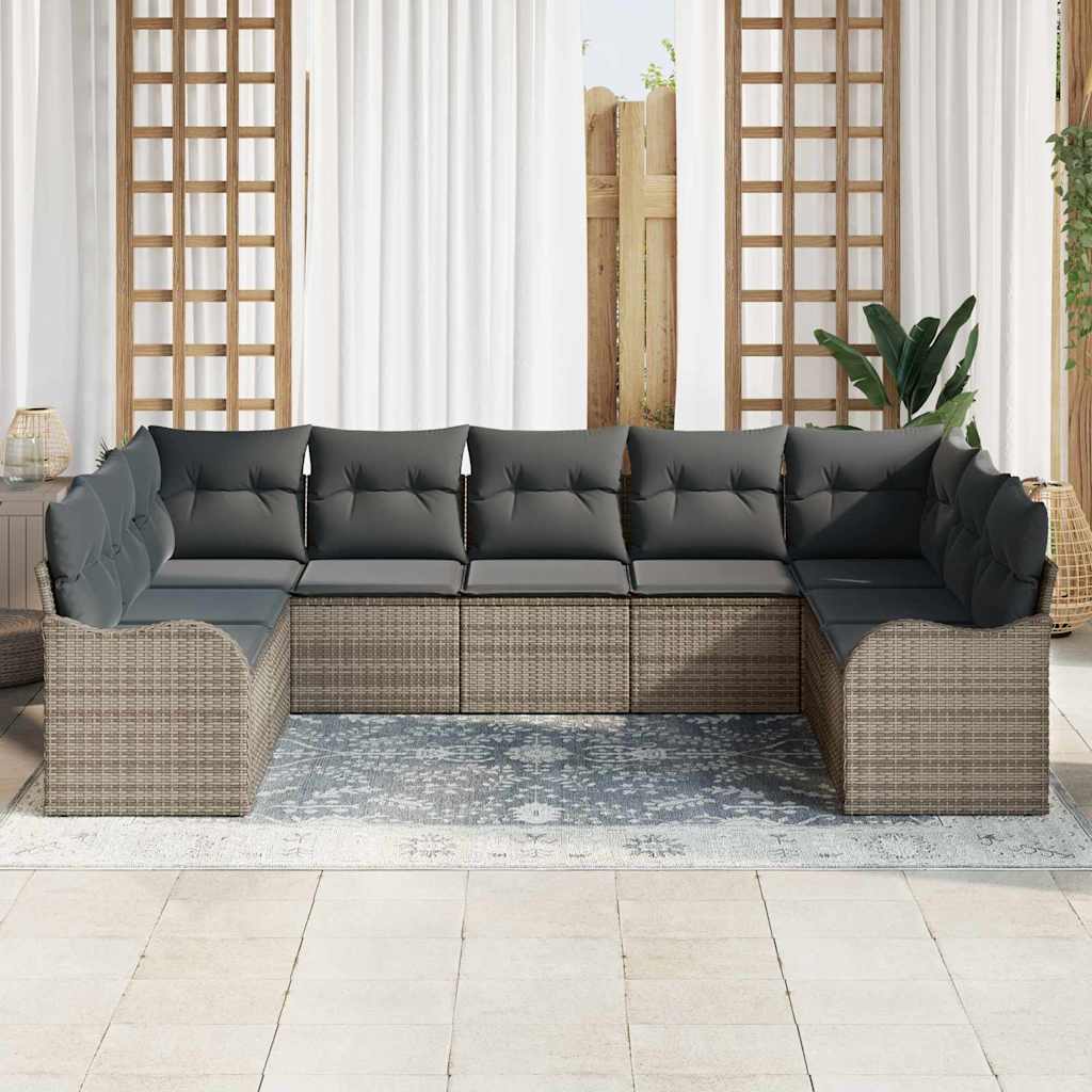 Garden Sofa Set 9 pcs Grey Poly Rattan