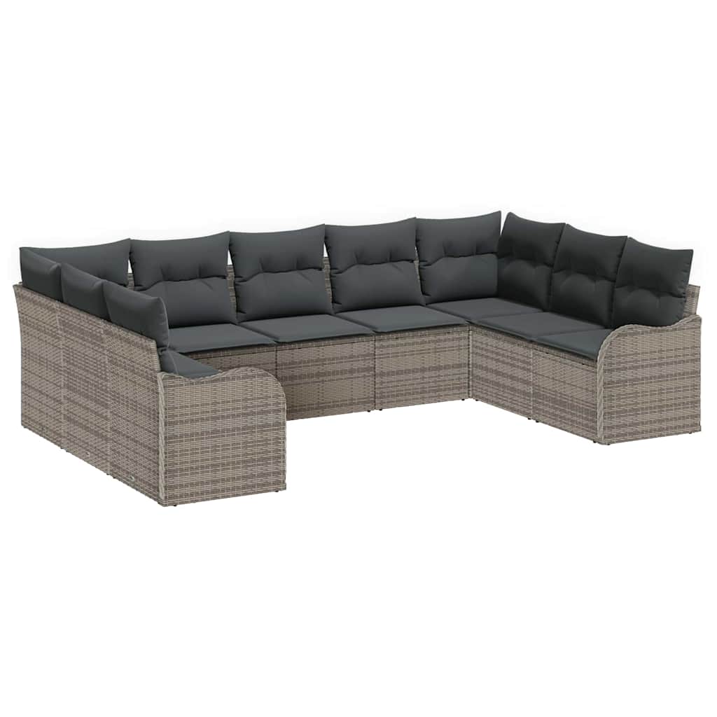 Garden Sofa Set with Cushion 9 pcs Grey Poly rattan
