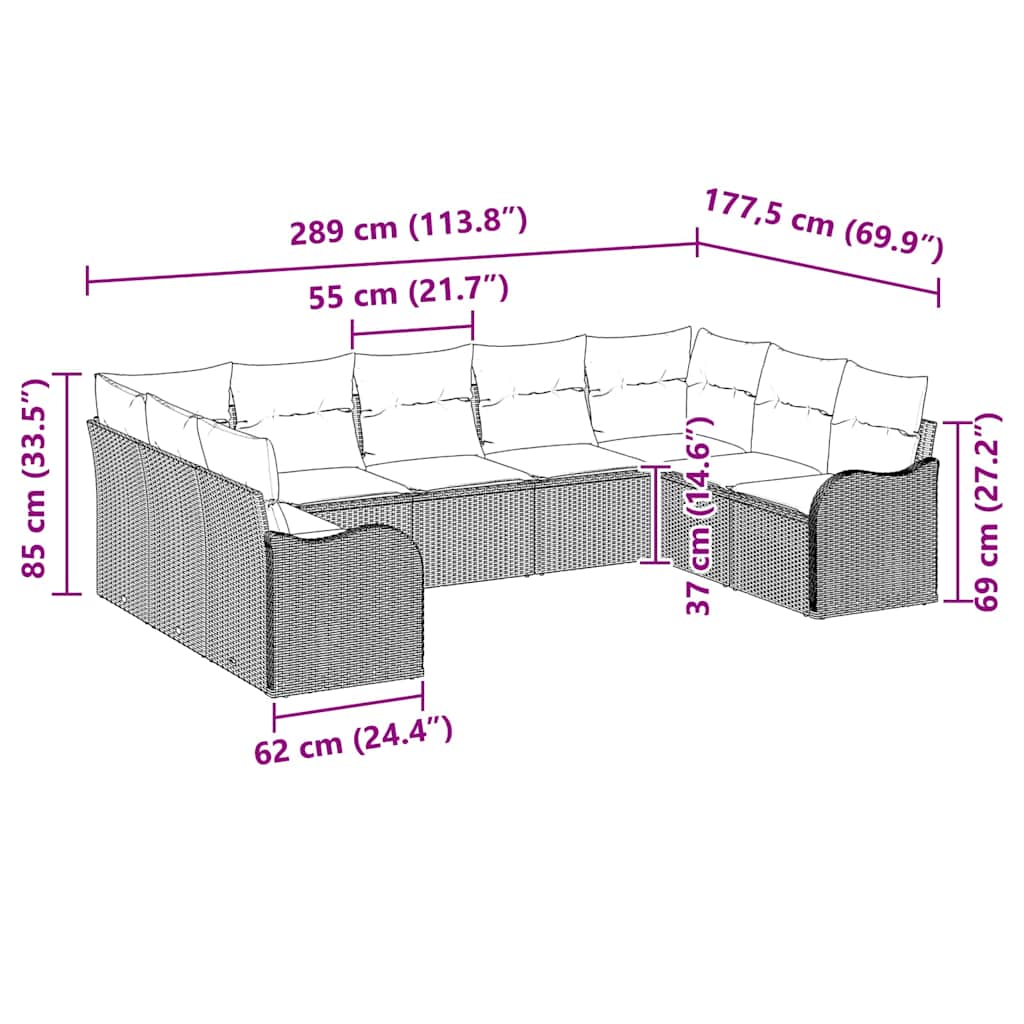 Garden Sofa Set with Cushion 9 pcs Black Poly rattan