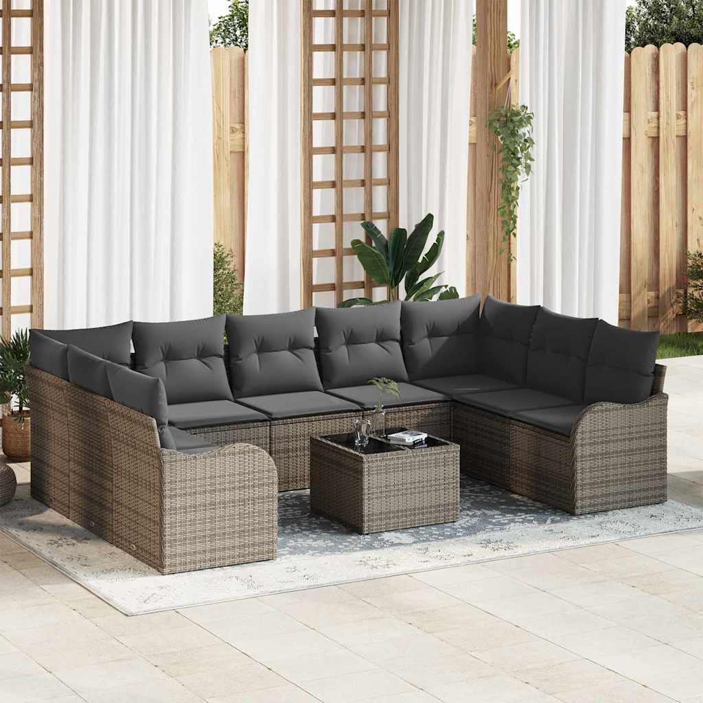 Garden Sofa Set with Cushion 10 pcs Grey Poly rattan
