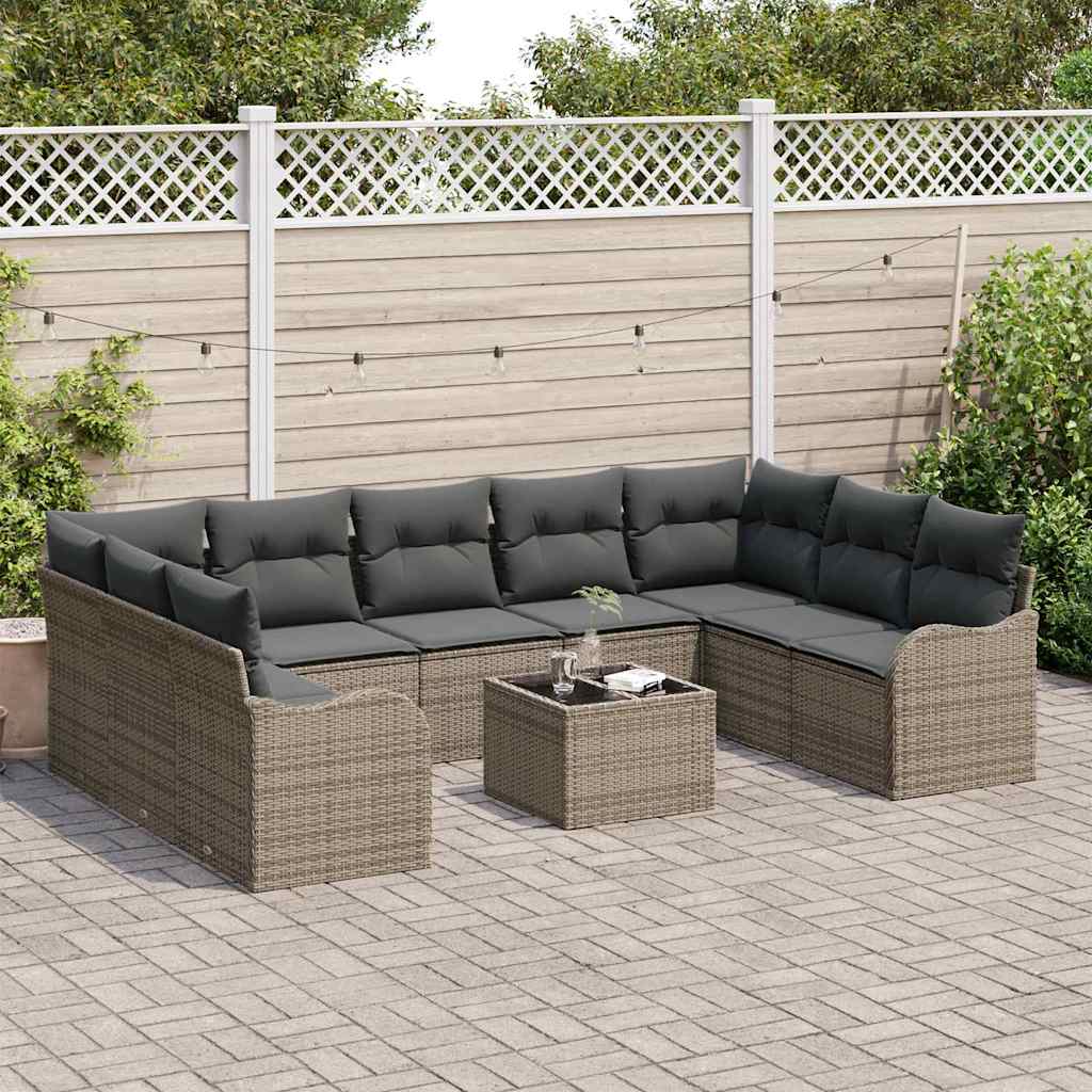 Garden Sofa Set with Cushion 10 pcs Grey Poly rattan