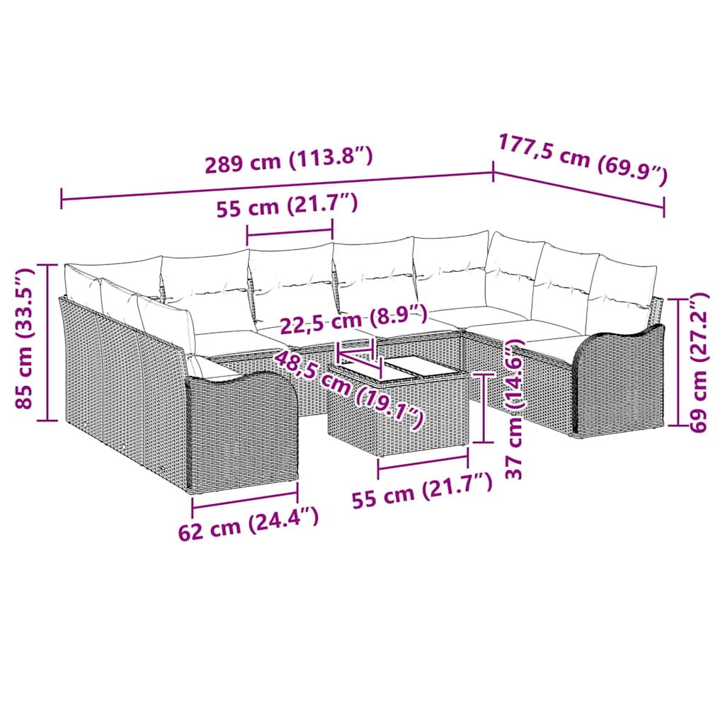 Garden Sofa Set with Cushion 10 pcs Grey Poly rattan