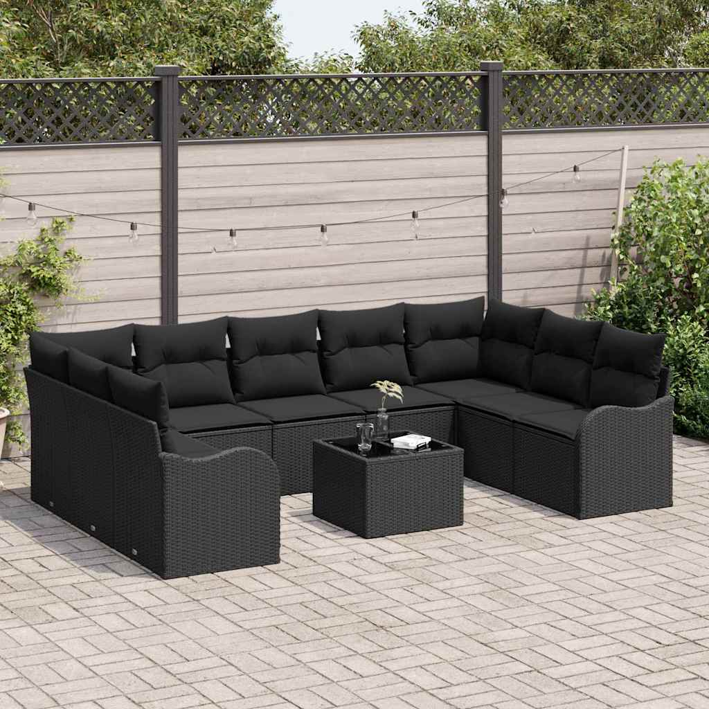 Garden Sofa Set with Cushion 10 pcs Black Poly rattan