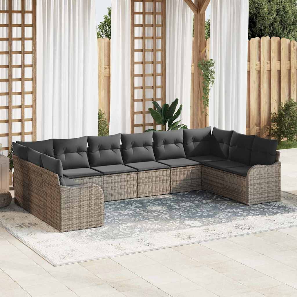 Garden Sofa Set with Cushion 10 pcs Grey Poly rattan