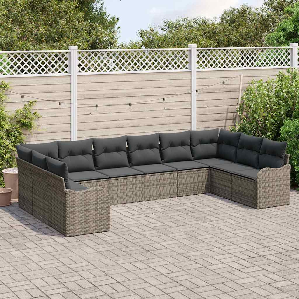 Garden Sofa Set with Cushion 10 pcs Grey Poly rattan