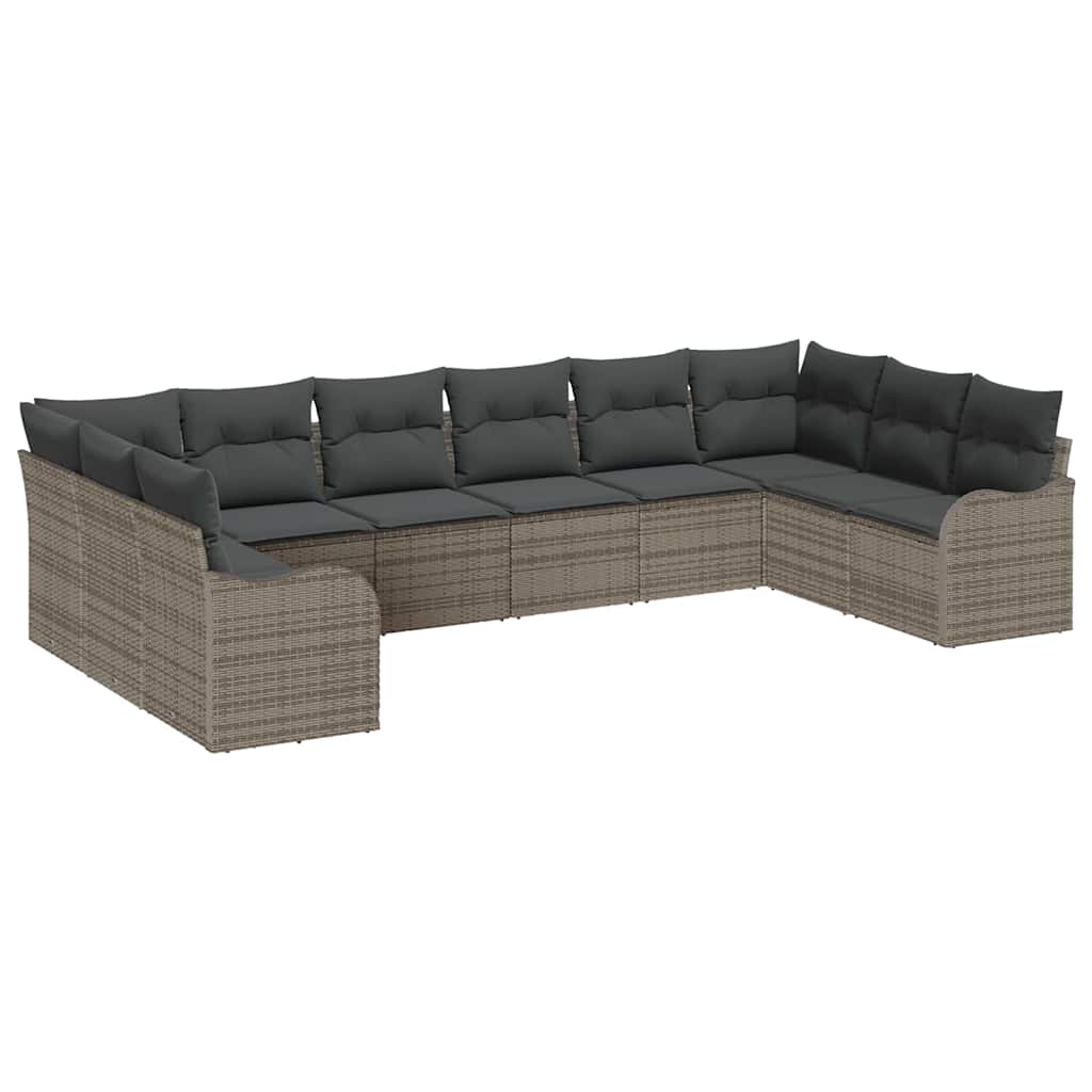 Garden Sofa Set with Cushion 10 pcs Grey Poly rattan