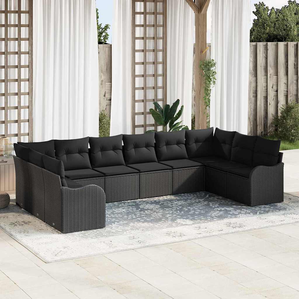 Garden Sofa Set with Cushion 10 pcs Black Poly rattan