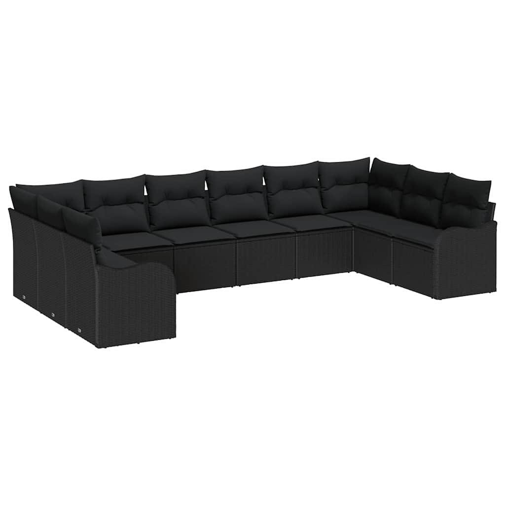 Garden Sofa Set with Cushion 10 pcs Black Poly rattan