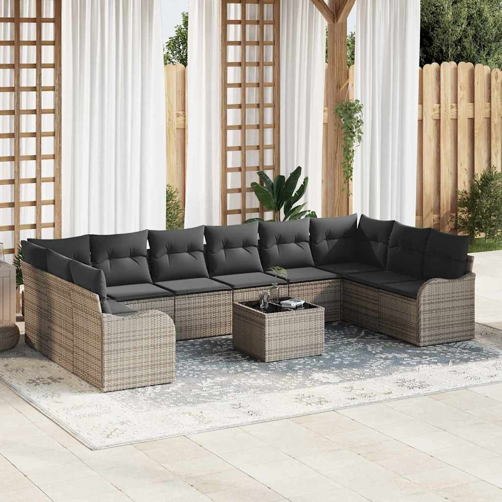 Garden Sofa Set with Cushion 11 pcs Grey Poly rattan