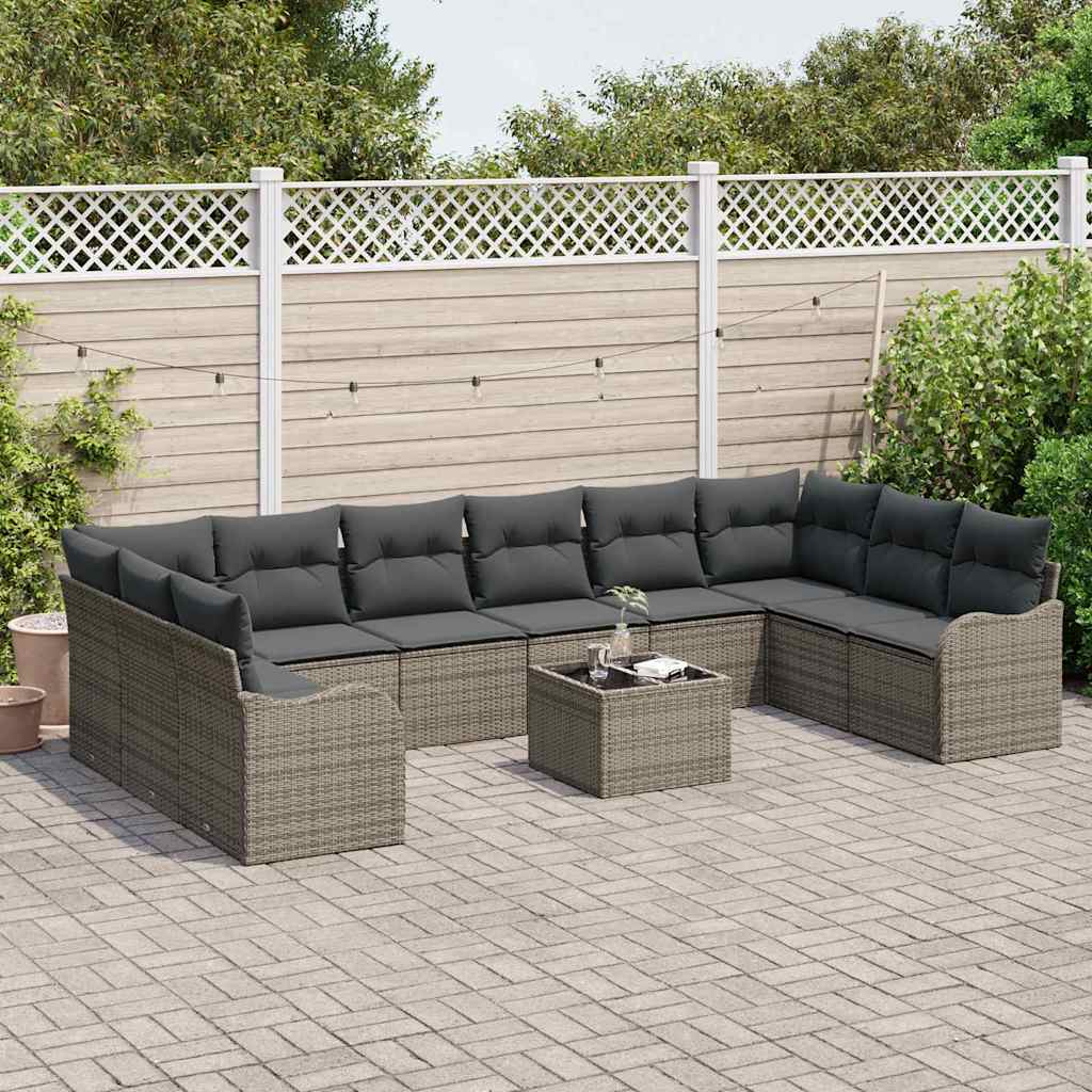 Garden Sofa Set with Cushion 11 pcs Grey Poly rattan