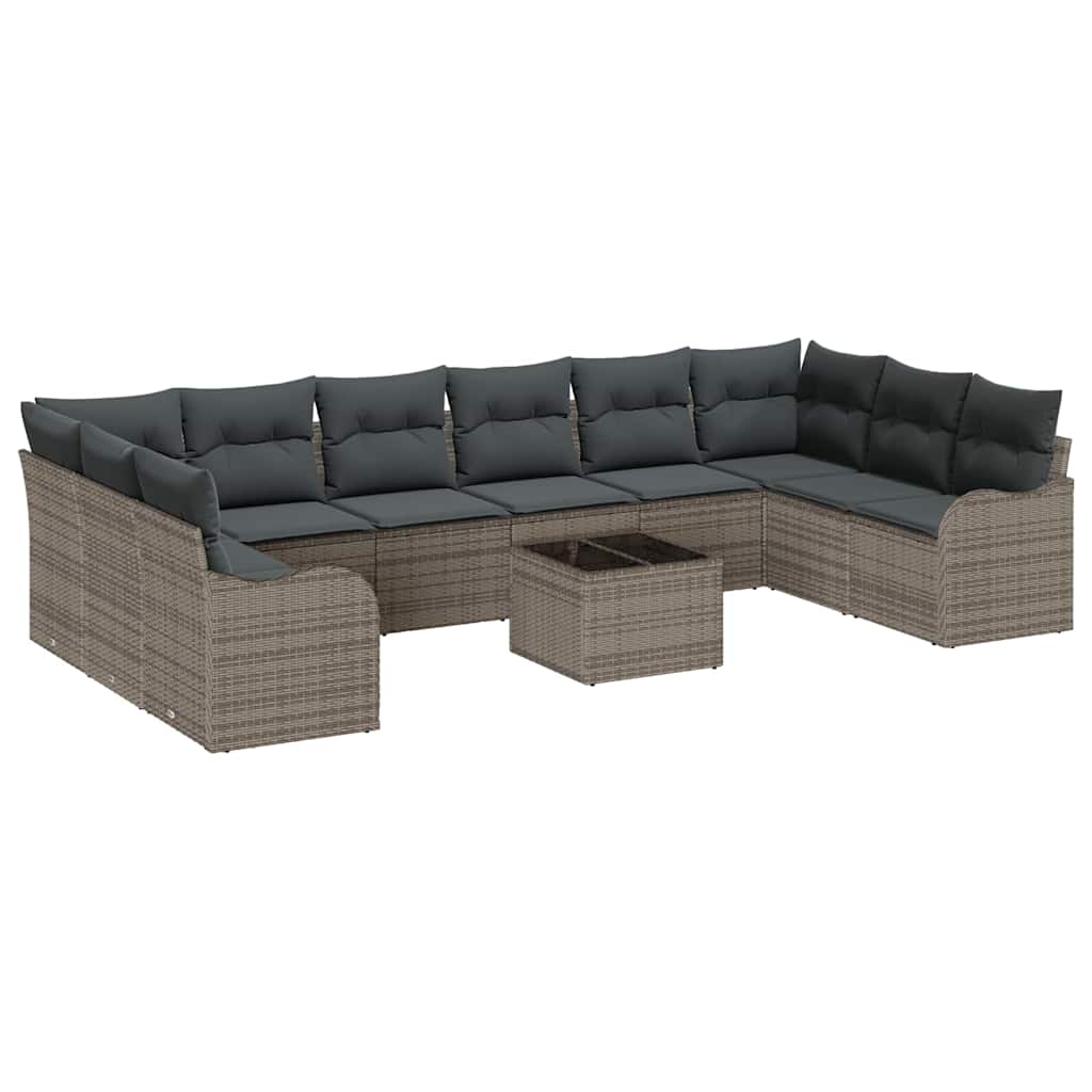 Garden Sofa Set with Cushion 11 pcs Grey Poly rattan