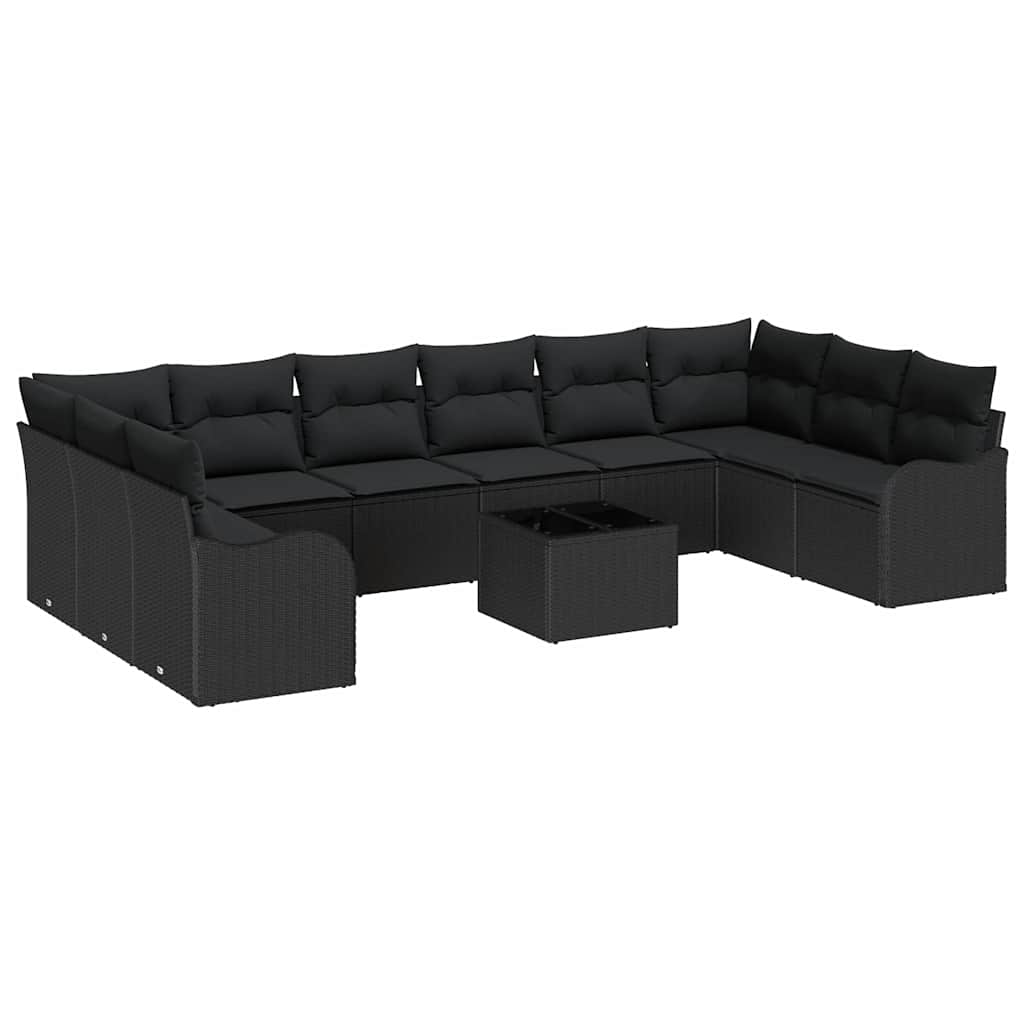 Garden Sofa Set with Cushion 11 pcs Black Poly rattan