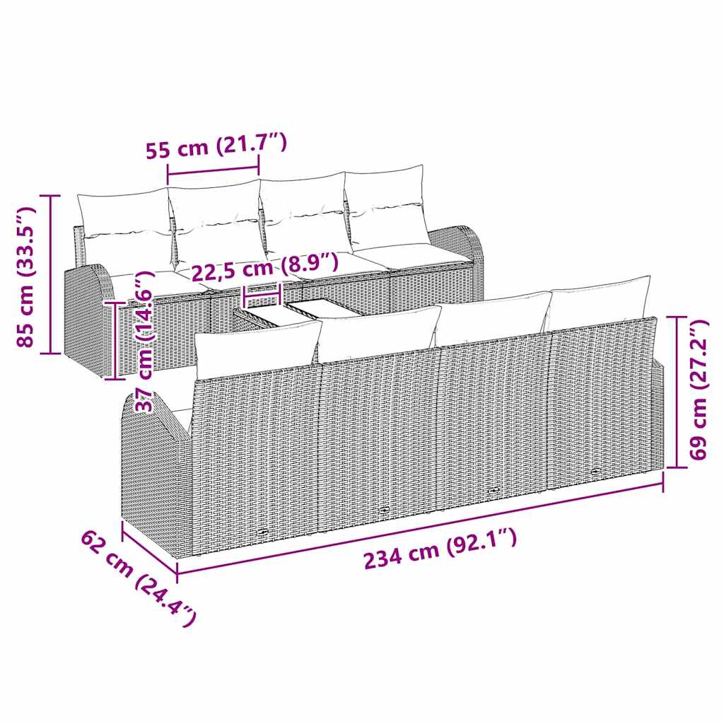 Garden Sofa Set 7 pcs Black 55 x 55 x 37 cm Poly Rattan
