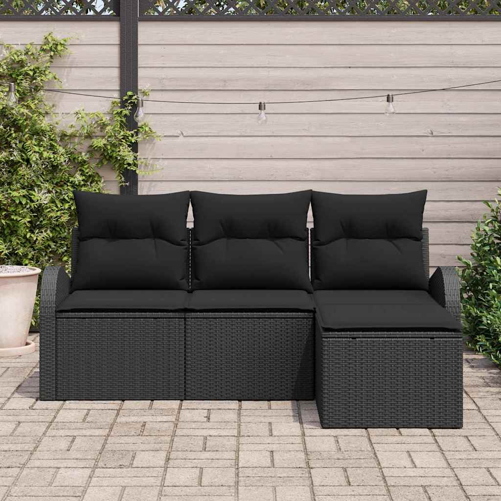 Garden Sofa Set with Cushion 4 pcs Black Poly rattan
