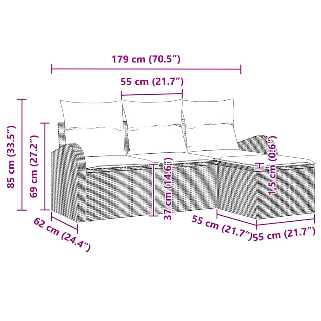 Garden Sofa Set with Cushion 4 pcs Black Poly rattan
