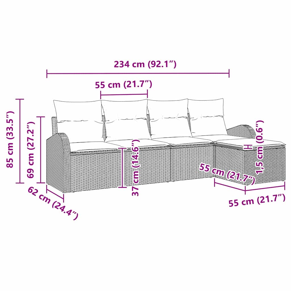 Garden Sofa Set with Cushion 5 pcs Black Poly rattan