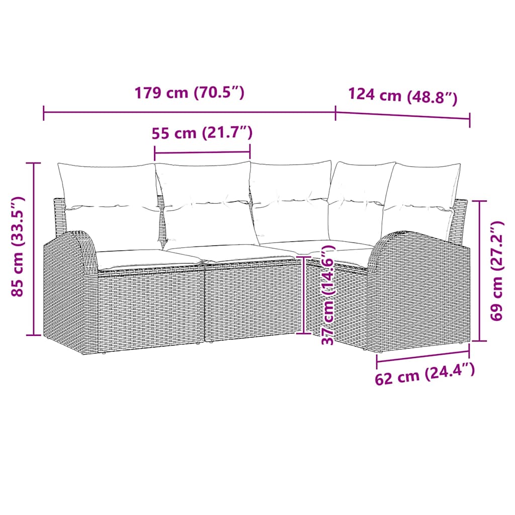 Garden Sofa Set with Cushion 4 pcs Black Poly rattan