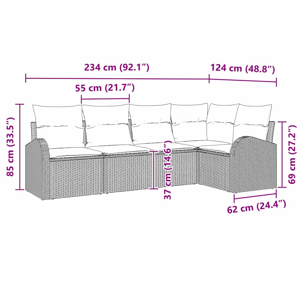 Garden Sofa Set with Cushion 5 pcs Black Poly rattan