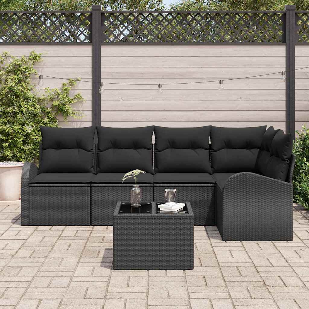 Garden Sofa Set with Cushion 6 pcs Black Poly rattan