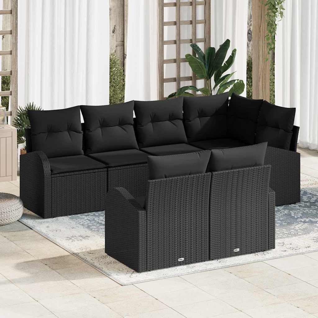 Garden Sofa Set with Cushion 7 pcs Black Poly rattan