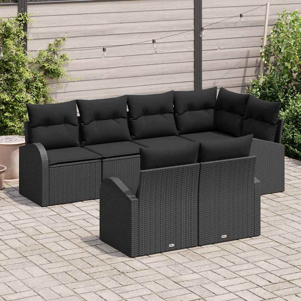 Garden Sofa Set with Cushion 7 pcs Black Poly rattan