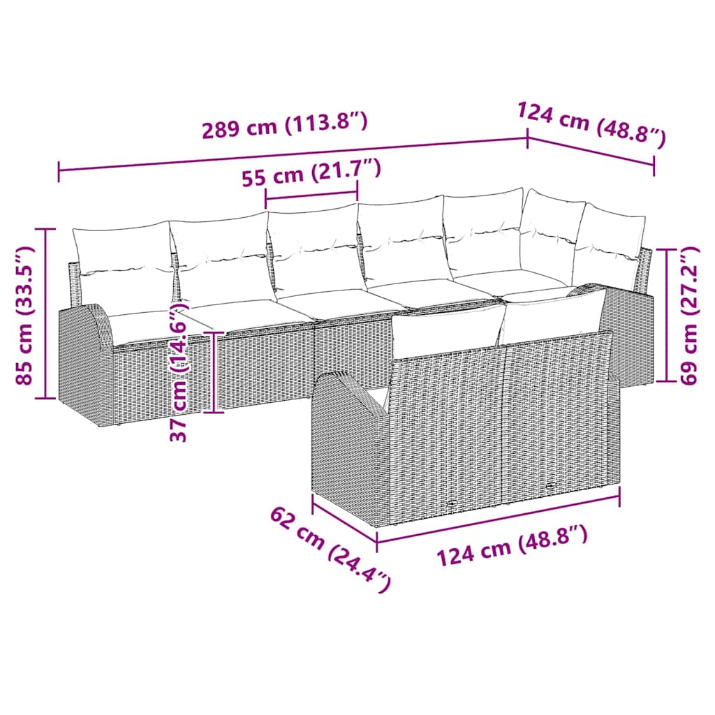 Garden Sofa Set 8 pcs 289 x 124 x 85 cm Poly rattan