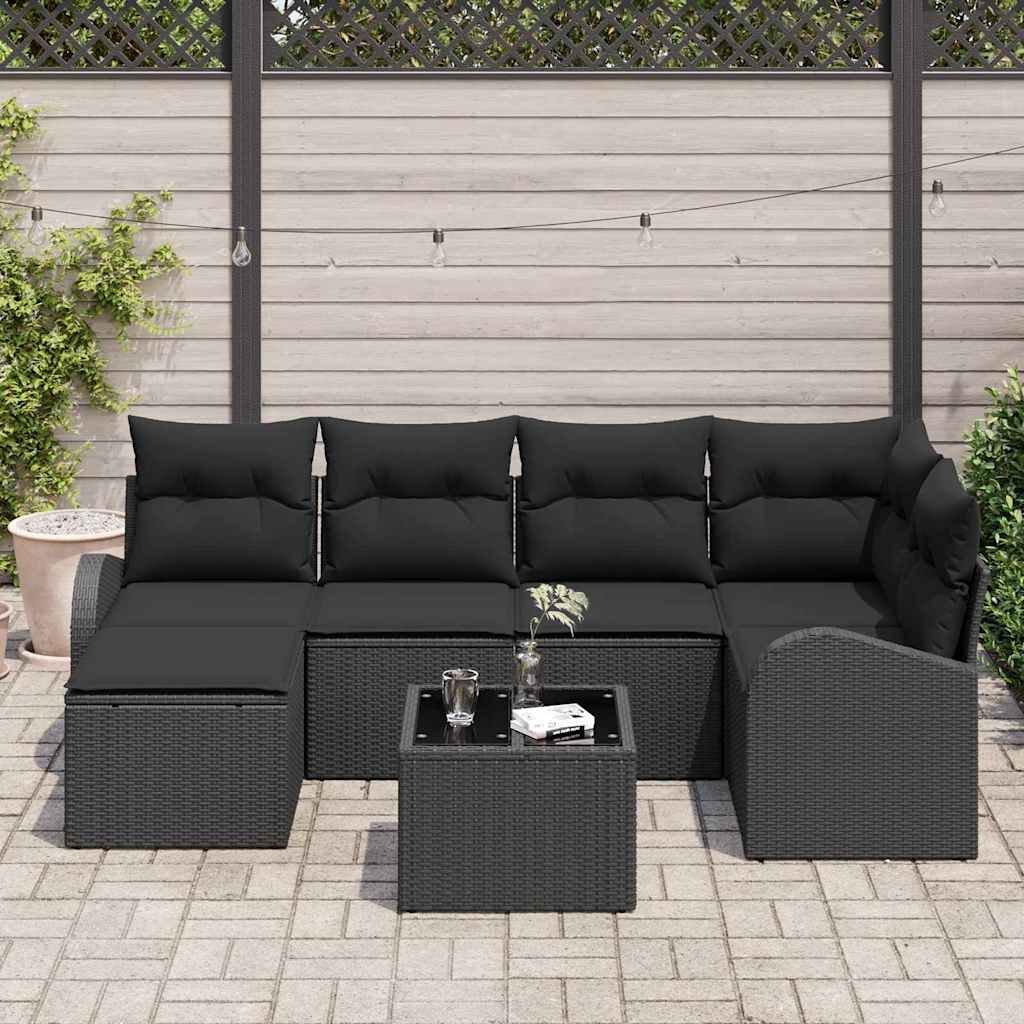 Garden Sofa Set with Cushion 7 pcs Black Poly rattan