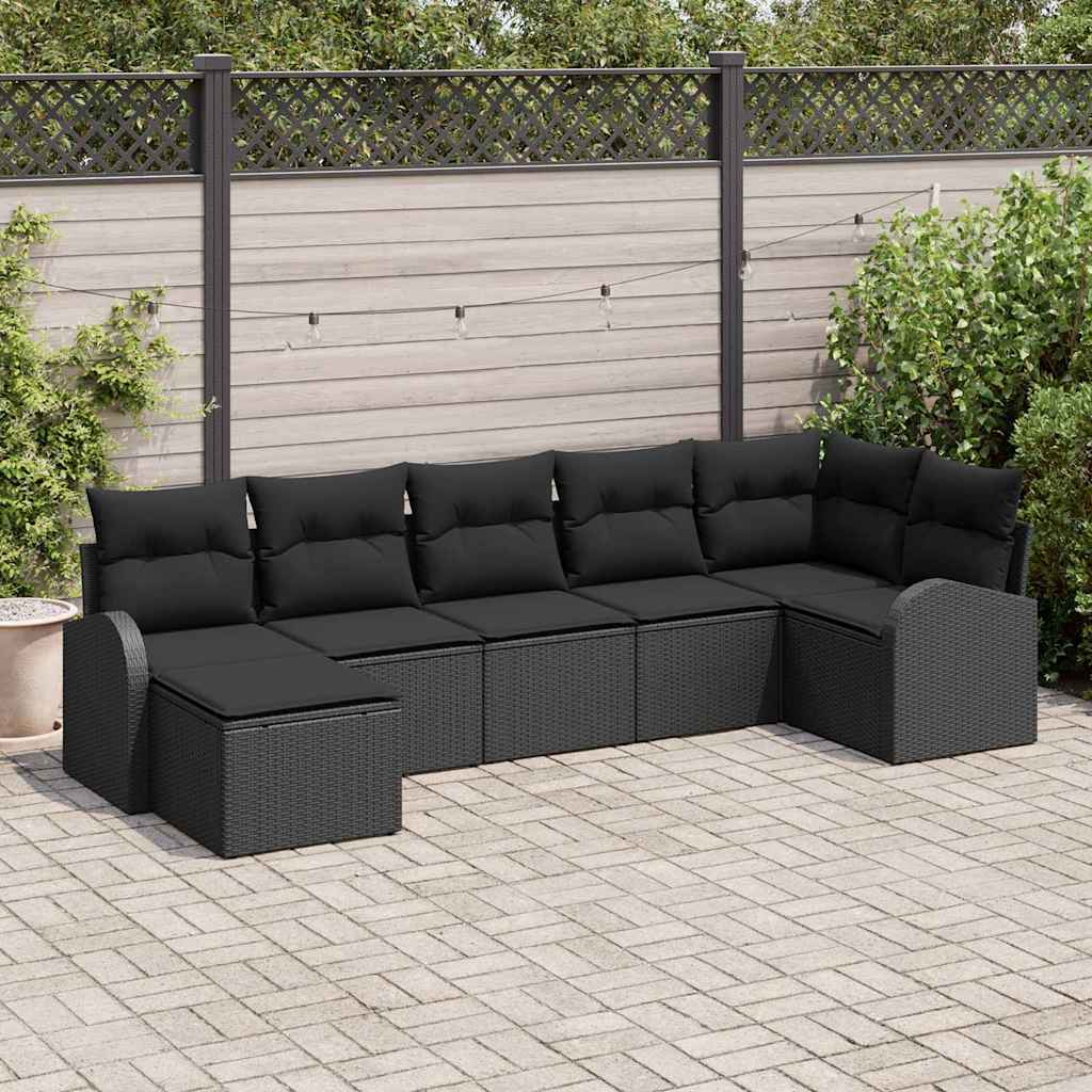Garden Sofa Set with Cushion 7 pcs Black Poly rattan