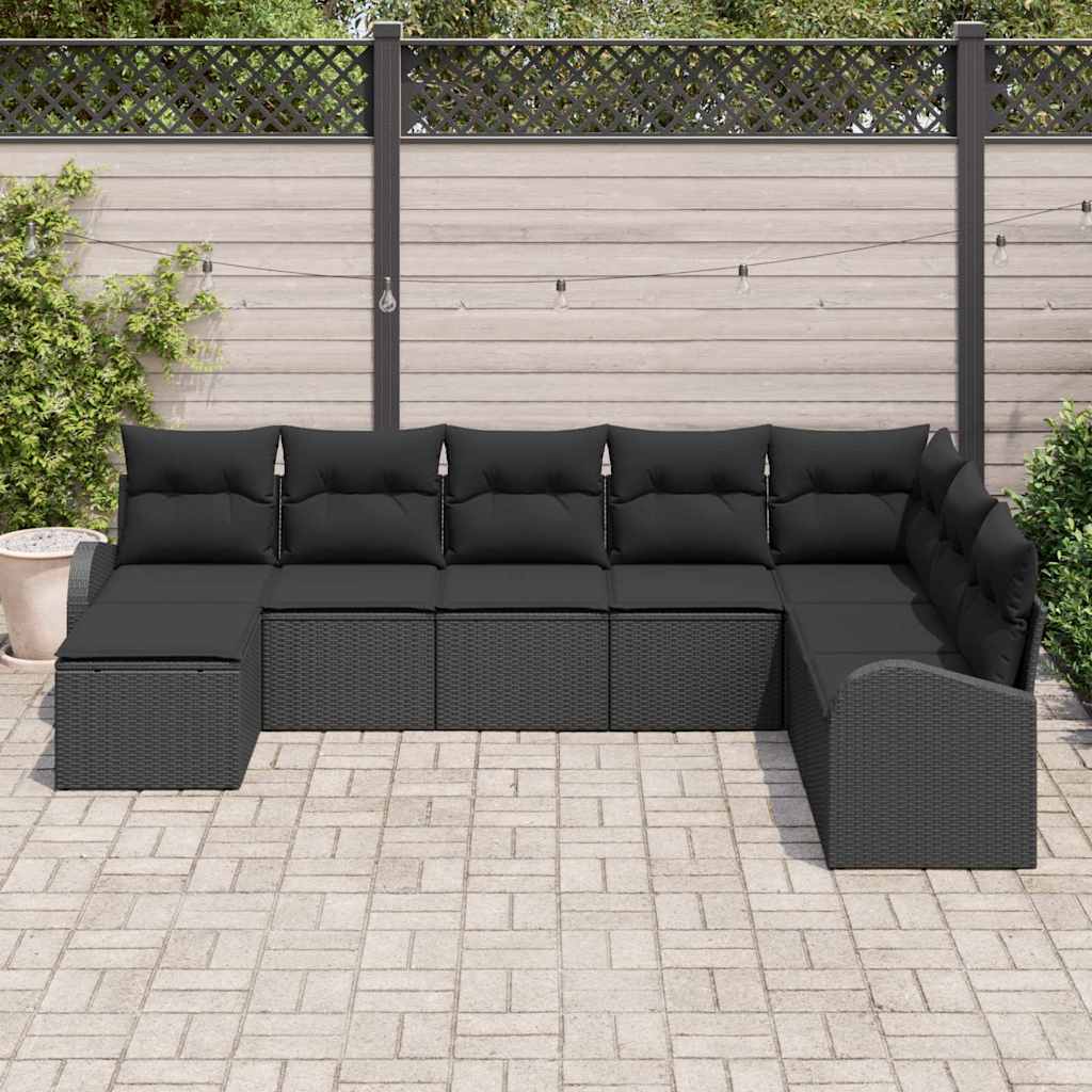 Garden Sofa Set with Cushion 8 pcs Black Poly Rattan