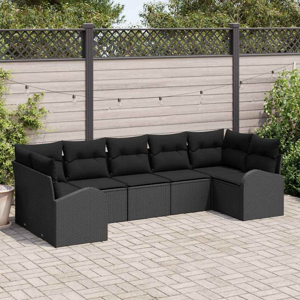 Garden Sofa Set 7 pcs Black Poly rattan