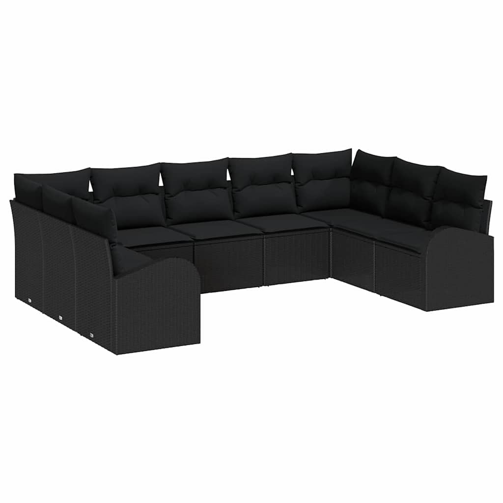 Sofa Set with Cushion Black Poly Rattan