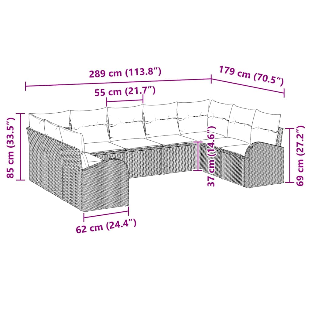 Garden Sofa Set 9 pcs Black Poly rattan