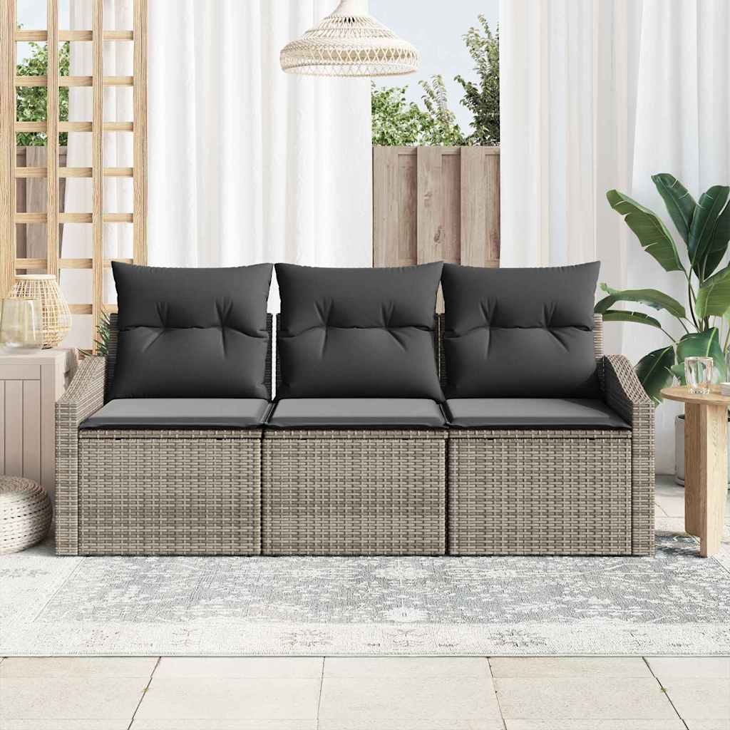 Sofa Set with Cushion 3 pcs Grey Poly Rattan