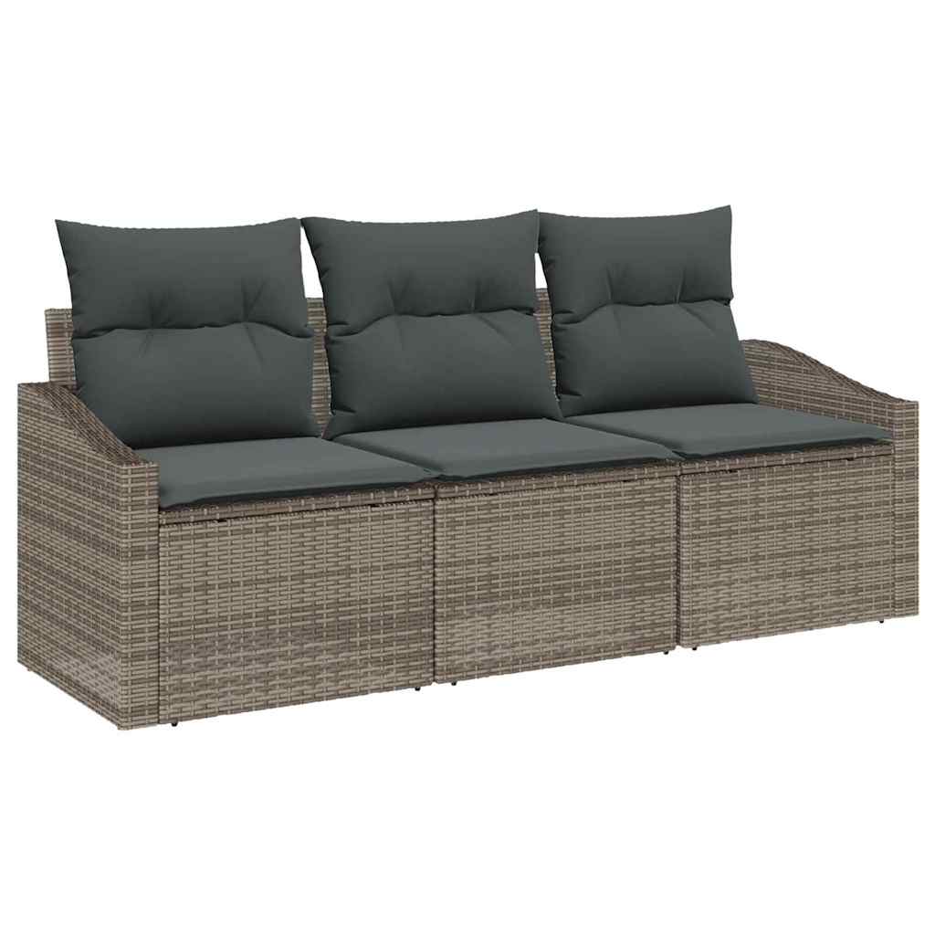 Sofa Set with Cushion 3 pcs Grey Poly Rattan