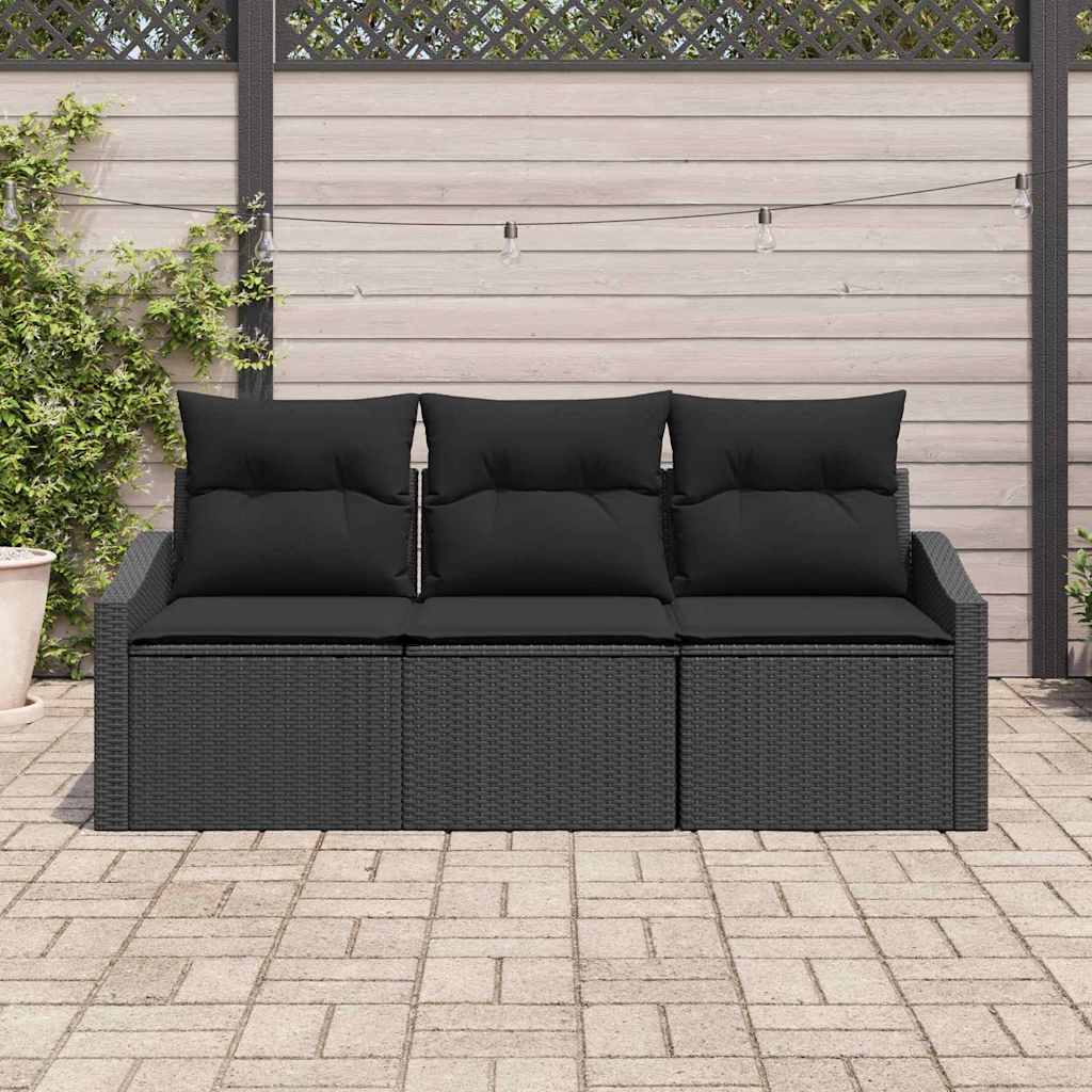 Sofa Set with Cushion 3 pcs Black Poly Rattan