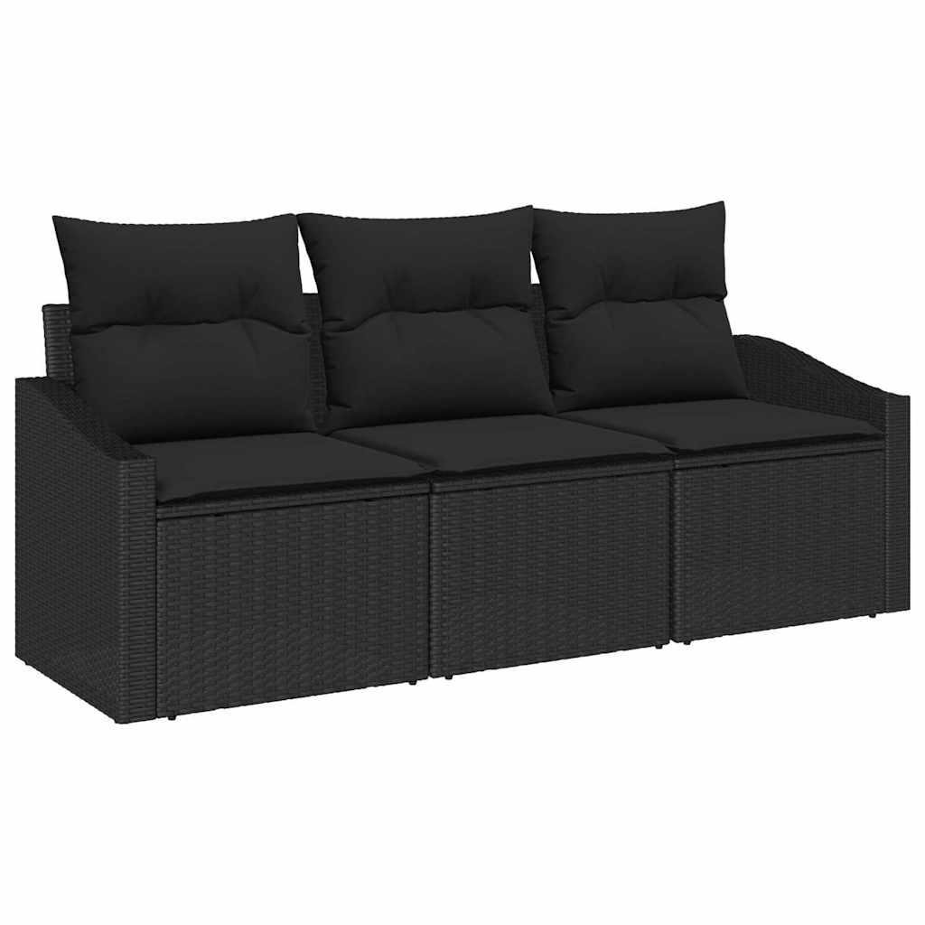 Sofa Set with Cushion 3 pcs Black Poly Rattan