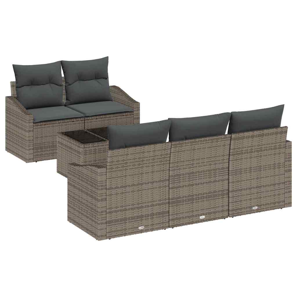 Sofa Set with Cushion with Pillow 6 pcs Grey Poly Rattan