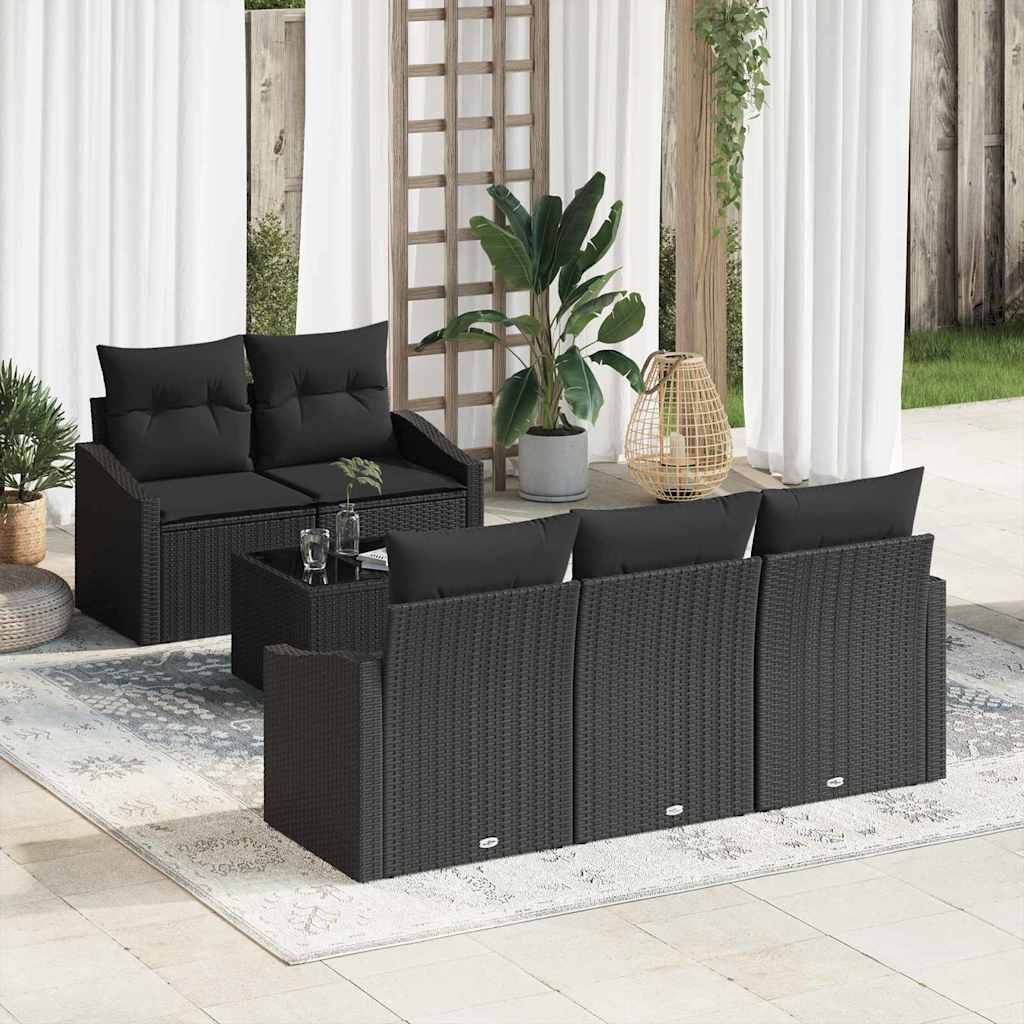 Sofa Set with Cushion with Pillow 6 pcs Black Poly Rattan