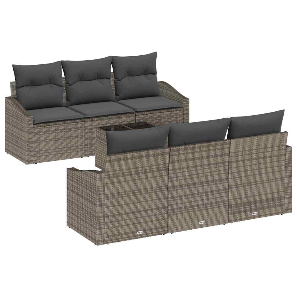 Sofa Set with Cushion with Pillow 7 pcs Grey Poly Rattan